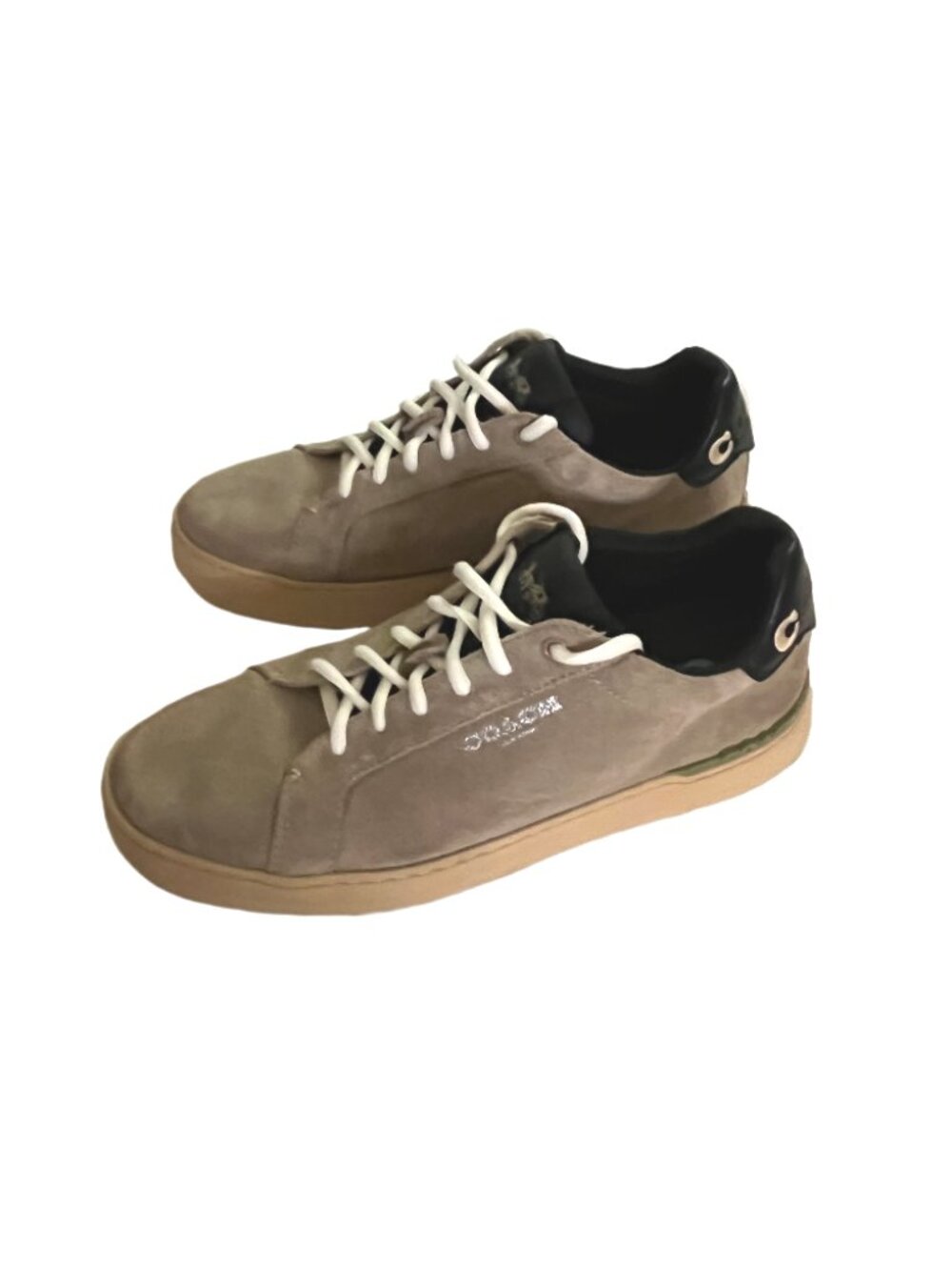 COACH MEN'S CLIP LOW TOP OAT & BLACK QUARTZ SUEDE SNEAKERS SIZE 8D - Picture 1 of 15